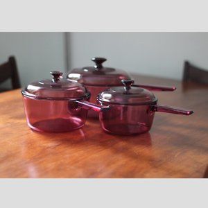 6 pc Purple /Amethyst Pyrex Vision Pot Set